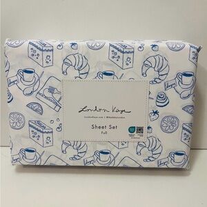 London Kaye Parisian Pastry Full Size Sheet Set White Blue Croissant Strawberry